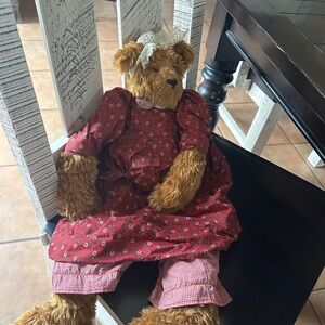 VTG XXL Knickerbocker  Bear Handmade Teddy Bear in Red Floral Dress
